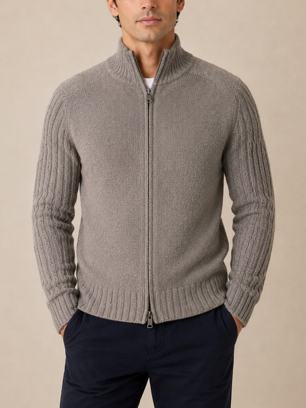 Banana Republic Luxury Cashmere Blend Wool Full Zip Mock Neck Sweater S